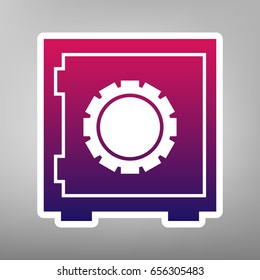 Safe sign illustration, crib, vault, lock box. Vector. Purple gradient icon on white paper at gray background.