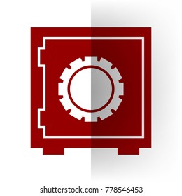 Safe sign illustration, crib, vault, lock box. Vector. Bordo icon on white bending paper background.
