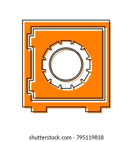 Safe sign illustration, crib, vault, lock box. Vector. Black line icon with shifted flat orange filled icon on white background. Isolated.