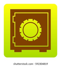 Safe sign illustration. Vector. Brown icon at green-yellow gradient square with rounded corners on white background. Isolated.