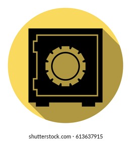 Safe sign illustration. Vector. Flat black icon with flat shadow on royal yellow circle with white background. Isolated.