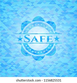 Safe sky blue emblem with triangle mosaic background