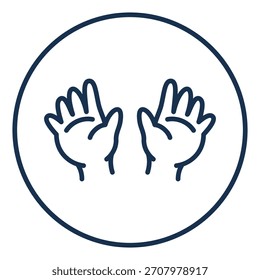 Icono lineal seguro para las manos de los Pequeños niños. Icono de estilo lineal que muestra las manos de los niños Pequeños, que representan materiales seguros para niños, productos suaves y seguridad para niños pequeños y bebés.