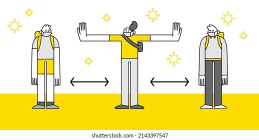 Safe Social Distancing Hand Drawn Character Illustration