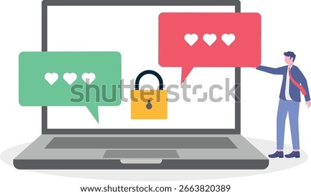 Safe social media usage vector illustration concept with characters. Privacy settings,
