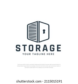 Safe storage garage vector. Self storage logo design template. With the concept of a combination lock and garage symbol.