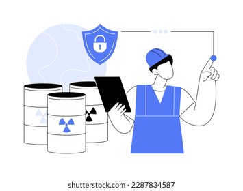 Almacenamiento seguro de la ilustración del vector de concepto abstracto de residuos. Gestión de desechos químicos, almacenamiento de materiales peligrosos, contenedor seguro, clasificación y reciclado, metáfora abstracta de sustancias peligrosas.