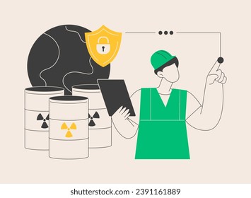 Safe storage of waste abstract concept vector illustration. Chemical waste management, hazardous material storage, safe container, sorting and recycling, dangerous substance abstract metaphor.