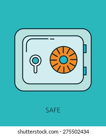 Safe strongbox line flat  icon concept 