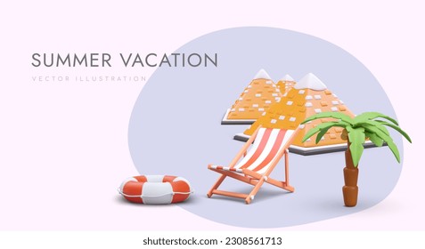 Safe summer vacation. Vector concept for tourist site. Entertainment, travel, excursions, relaxation. Vector template for website advertising flyer with 3D illustration. Part for your text