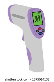 safe temperature measurement with non-contact thermometer with purple details, isolated on white background