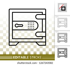 Safe thin line icon. Outline web sign of bank cell. Keep Money linear pictogram with different stroke width. Simple vector symbol, transparent background. Code lock editable stroke icon without fill