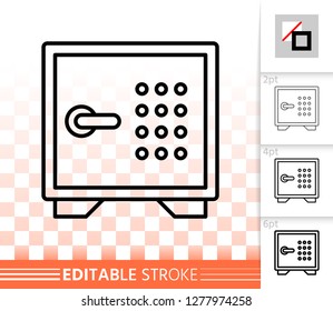 Safe thin line icon. Outline sign of bank cell. Keep Money linear pictogram with different stroke width. Simple vector symbol, transparent background. Secure password editable stroke icon without fill