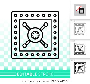 Safe thin line icon. Outline web sign of bank cell. Keep Money linear pictogram with different stroke width. Simple vector symbol, transparent background. Steel box editable stroke icon without fill