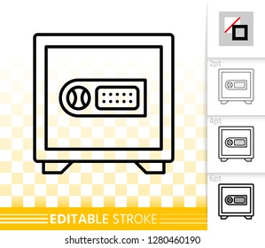 Safe thin line icon. Outline web sign of bank cell. Keep Money linear pictogram with different stroke width. Simple vector symbol, transparent background. Number key, editable stroke icon without fill