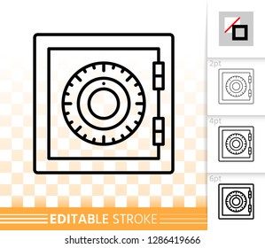 Safe thin line icon. Outline web sign of bank cell. Keep Money linear pictogram with different stroke width. Simple vector symbol, transparent background. Steel box editable stroke icon without fill