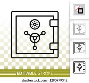 Safe thin line icon. Outline web sign of bank cell. Keep Money linear pictogram with different stroke width. Simple vector symbol, transparent background. Secret key editable stroke icon without fill