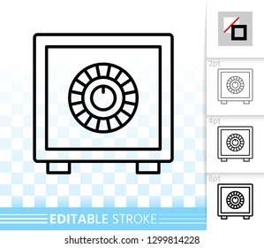 Safe thin line icon. Outline web bank cell sign. Keep Money linear pictogram with different stroke width. Simple vector symbol, transparent background. Cash deposit editable stroke icon without fill