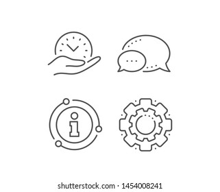 Safe time line icon. Chat bubble, info sign elements. Clock sign. Office management symbol. Linear safe time outline icon. Information bubble. Vector