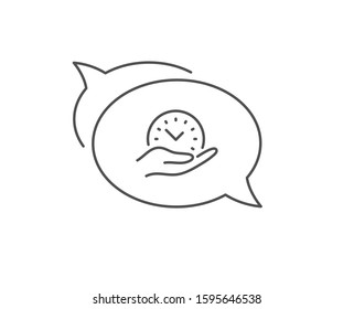 Safe time line icon. Chat bubble design. Clock sign. Office management symbol. Outline concept. Thin line safe time icon. Vector