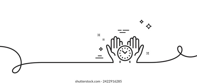 Safe time line icon. Continuous one line with curl. Clock sign. Office management symbol. Safe time single outline ribbon. Loop curve pattern. Vector