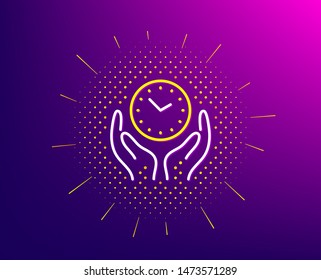 Safe time line icon. Halftone pattern. Clock sign. Hold watch symbol. Gradient background. Safe time line icon. Yellow halftone pattern. Vector