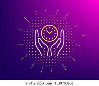 Safe time line icon. Halftone pattern. Clock sign. Office management symbol. Gradient background. Safe time line icon. Yellow halftone pattern. Vector