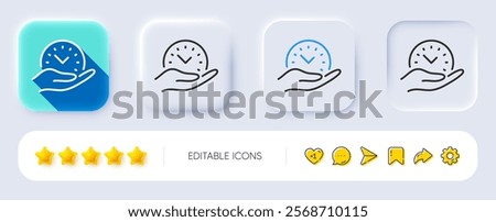 Safe time line icon. Neumorphic, Flat shadow, 3d buttons. Clock sign. Office management symbol. Line safe time icon. Social media icons. Vector