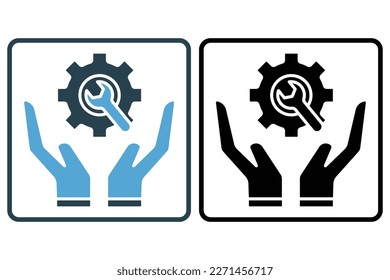 Safe tool icon. hand with gear. icon related to tool. Solid icon style. Simple vector design