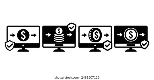 safe transfer with check mark icon symbol vector design black white color simple flat modern illustration 