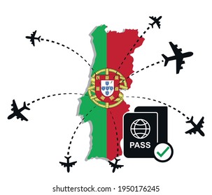 safe travel concept. Passport symbol with portugal flag and map. travel and vacation concept.

