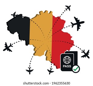 Safe travel concept. Passport symbol with Belgium flag and map. travel and vacation concept.