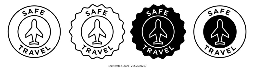 Safe travel icon. Tourist safety insurance policy symbol. Flight Journey accident risk free mark vector. Airplane transportation service sign.