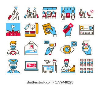 Safe travel and service color line icons set. Pictogram for web, mobile app, promo. UI UX design element.