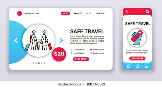 Safe travel web banner and mobile app kit. Social security. Outline vector illustration.