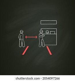 Safe travelling chalk icon.Social distance at passport,ticket control.Worldwide covid prevention regulations and international travel concept. Isolated vector illustration on chalkboard