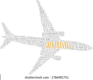 Safe travels during pandemic word cloud isolated on a white background