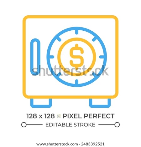Safe two color line icon. Cash box. Secure container for storing money. Storage space. Bank vault bicolor outline symbol. Duotone linear pictogram. Isolated illustration. Editable stroke