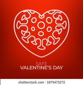 Safe valentine day concept. Red valentine love heart and Quarantine biohazard danger. Coronavirus Covid and love heart. Vector illustration 