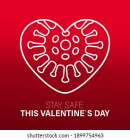 Safe valentine day concept. Red valentine love heart and Quarantine biohazard danger