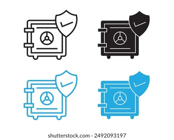 Safe vault box icon black and white vector outline sign
