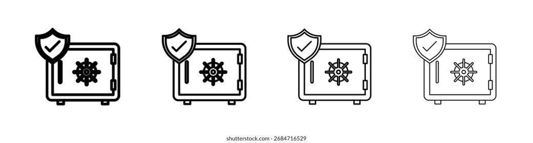 Safe vault box icon Flat thin line vector illustration art outline set