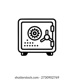 Ilustração vetorial em preto e branco do ícone do cofre seguro para a proteção de dados de segurança cibernética e conceito de armazenamento seguro