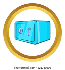 Safe vector icon in golden circle, cartoon style isolated on white background