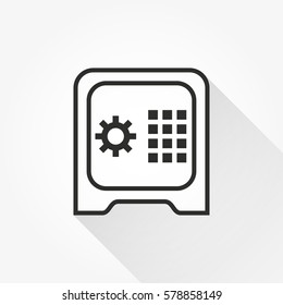 Safe vector icon with long shadow. Black illustration isolated on white background for graphic and web design.