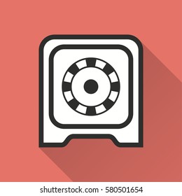 Safe vector icon with long shadow. Illustration isolated on red background for graphic and web design.