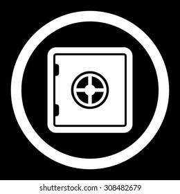Safe vector icon. This flat rounded symbol uses white color and isolated on a black background.