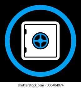 Safe vector icon. This flat rounded symbol uses blue and white colors and isolated on a black background.