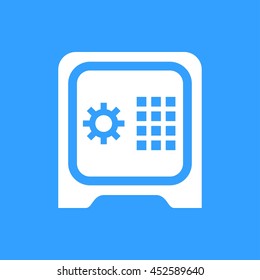 Safe vector icon. White Illustration isolated on blue background for graphic and web design.