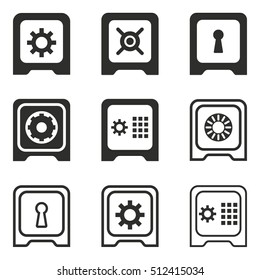 Safe vector icons set. Black illustration isolated on white background for graphic and web design.